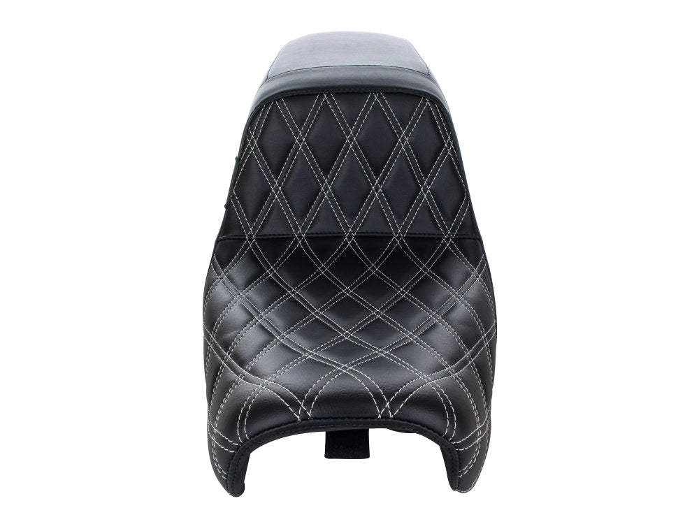 Kickflip Dual Seat with White Double Diamond Stitch. Fits Dyna 2006-2017. Le Pera