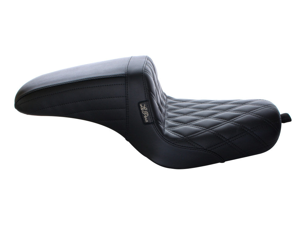 Kickflip Dual Seat with Black Double Diamond Stitch. Fits Sportster 2004-2006 & Sportster 2010-2021 Models with either 3.3 or 4.5 Gallon Tank. LePera