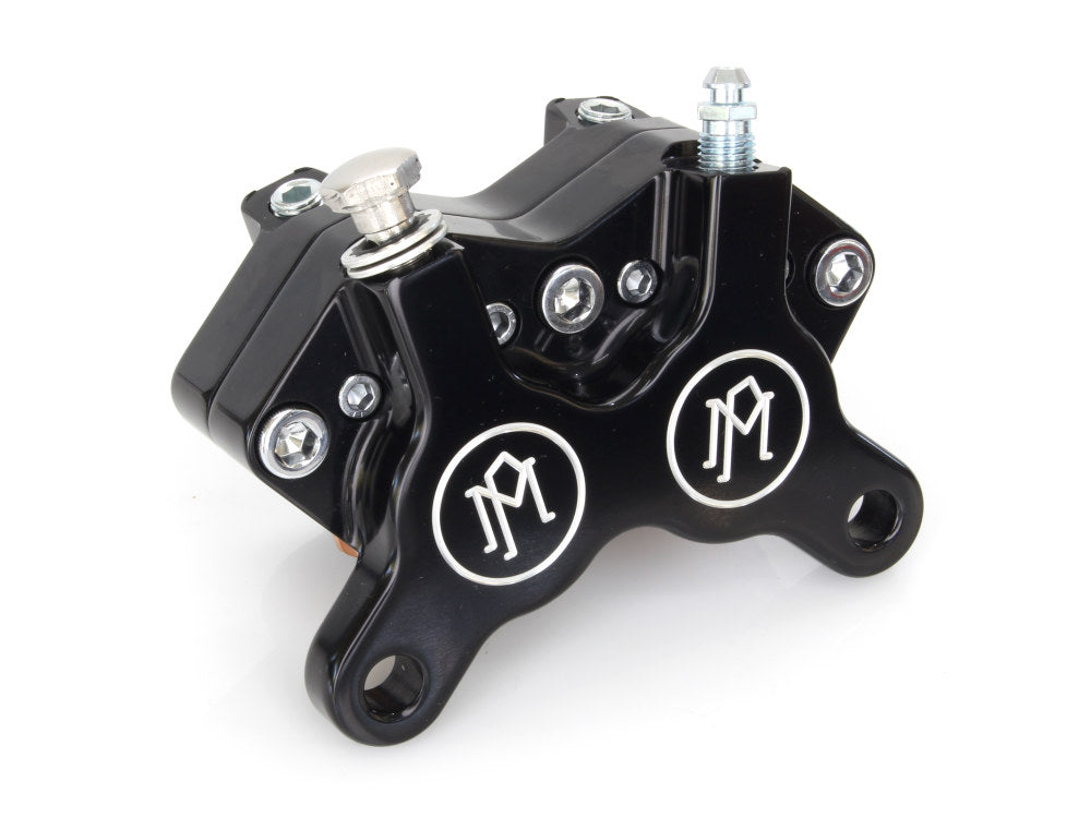 Universal 4 Piston Caliper – Black Contrast Cut. Fits H-D with 11.5in. Disc Rotor.