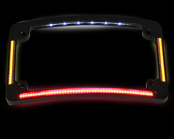 CUSTOM DYNAMICS Curved Number Plate Frame with LED Amber Turn Signals & Red Brake Light -Black