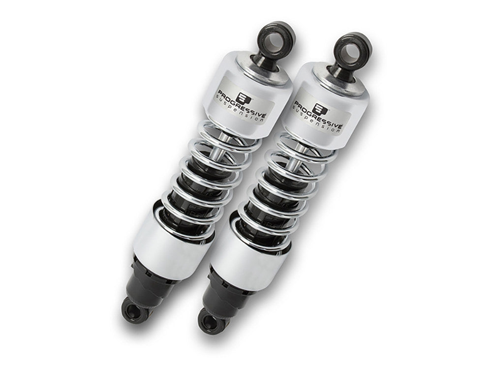 412 Series, 12in. Heavy Duty Spring Rate Rear Shock Absorbers – Chrome. Fits Dyna 1991-2017.