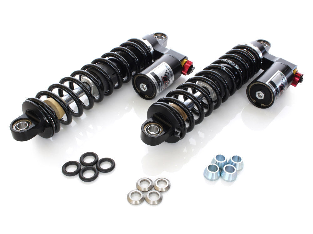 13in. RS-1 Piggyback Rear Shock Absorbers – Black. Fits Dyna 1991-2017.