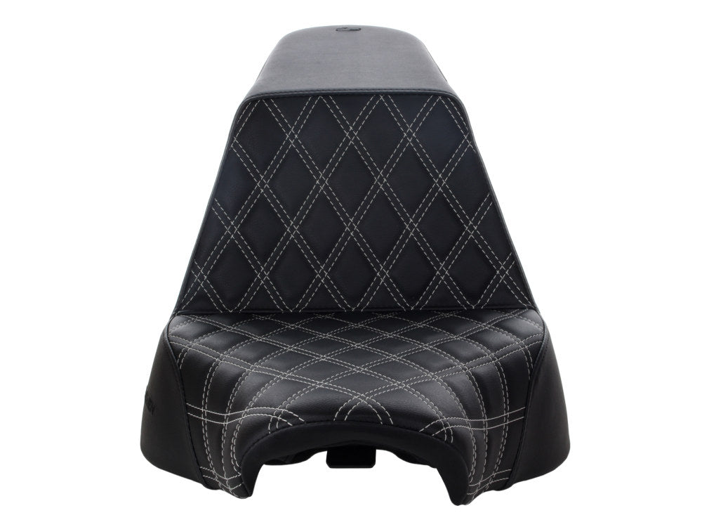 Step-Up Front LS Dual Seat with Silver Double Diamond Lattice Stitch. Fits Fat Boy 2018up.Saddlemen