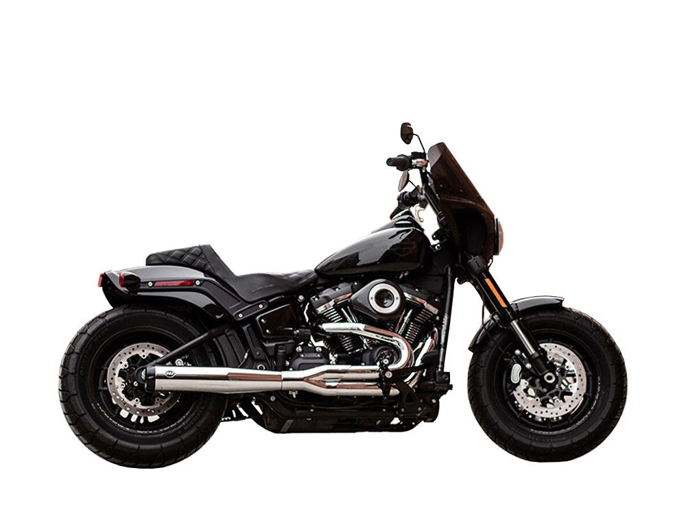 S&S 2-into-1 SuperStreet Exhaust – Stainless Steel with Black End Cap. Fits Softail 2018up Non-240 Rear Tyre Models.